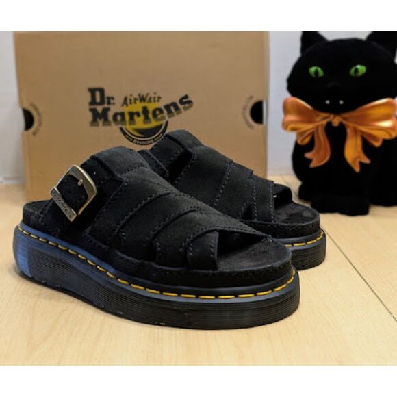 Dr. Martens Unisex Maxxy Slide Buttersoft Black Suede Leather Sandals UK5 NIB - Picture 1 of 13